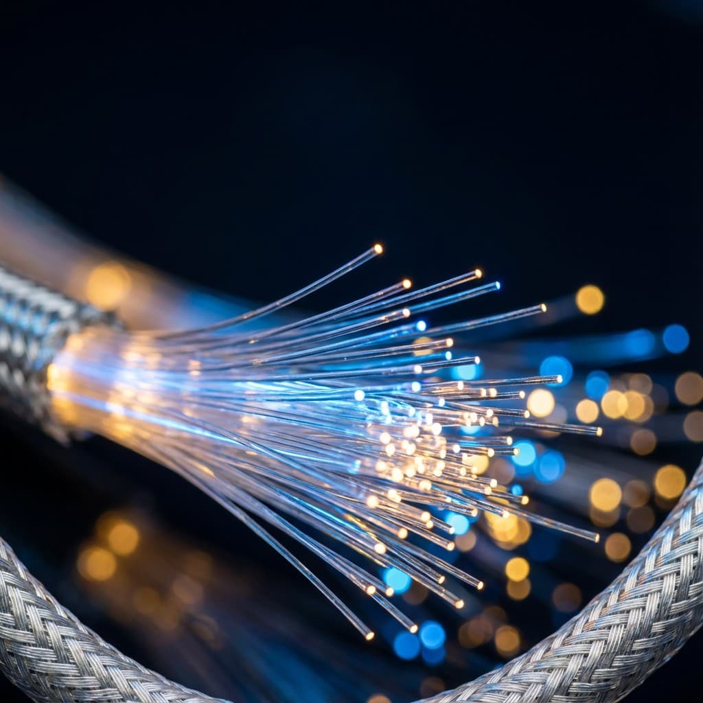 A bundle of optical fibres carrying light