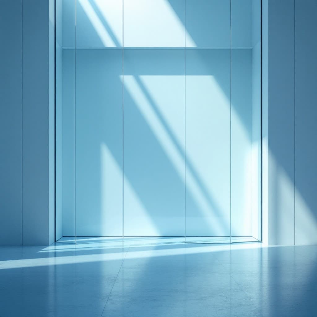 A bright room crossed by a bluish beam of light