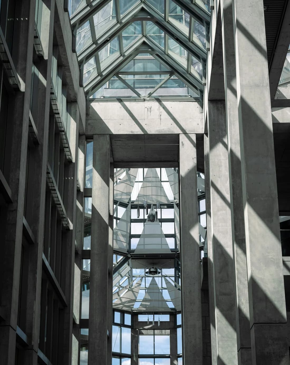 Contemporary glass and concrete atrium